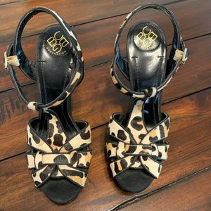 BCBG GENERATION LEOPARD STILETTO SANDALS